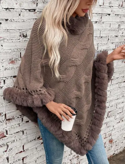 

Women's Clothing Autumn/winter 2025 Latest Hot New Style Imitation Otter Rabbit Fur Collar Thick Twist Pullover Sweater Cloak