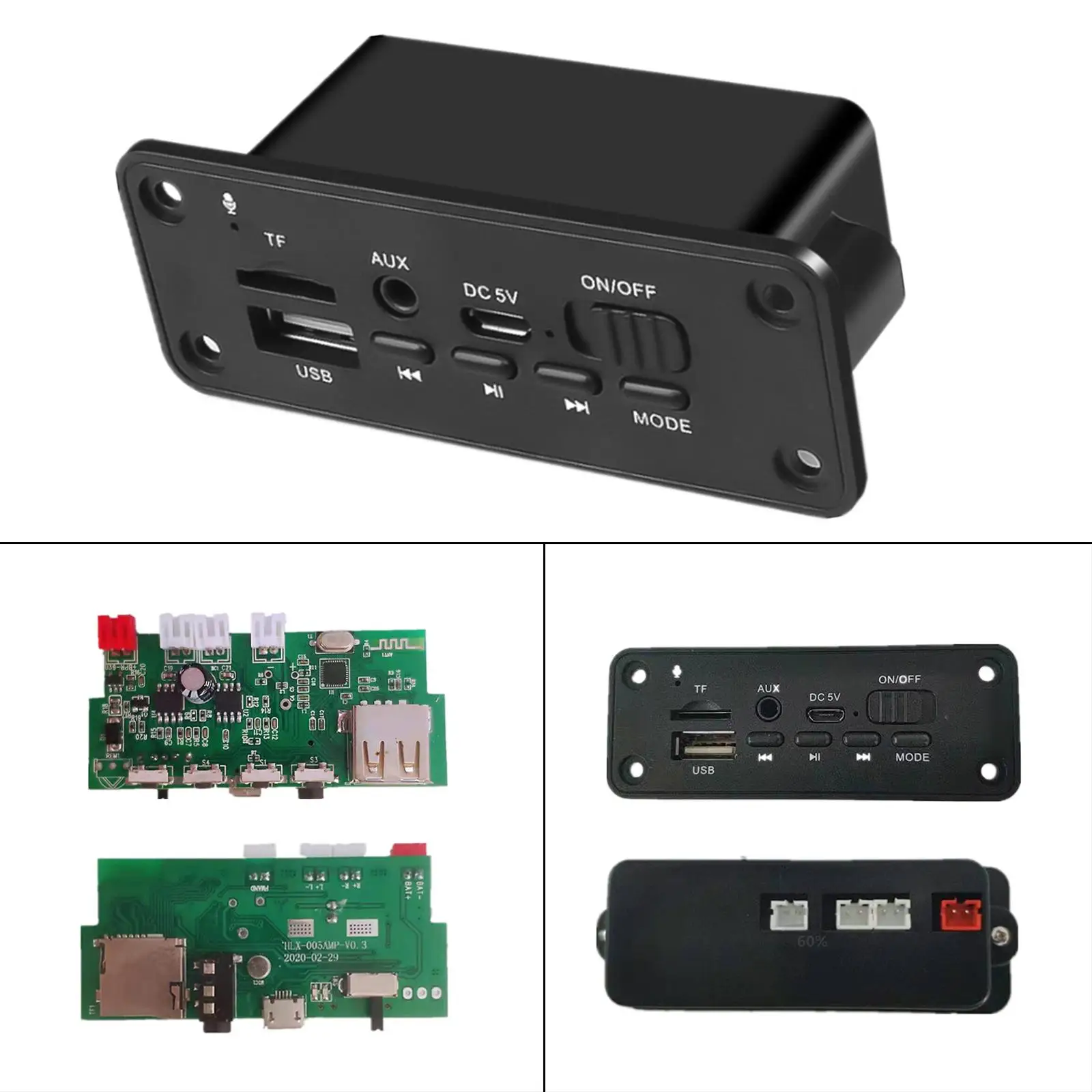 Placa de MP3, entrada auxiliar del módulo, reproductor de módulo de audio con amplificador de potencia 2 x 3 W, compatible con tarjeta MP3 USB TF