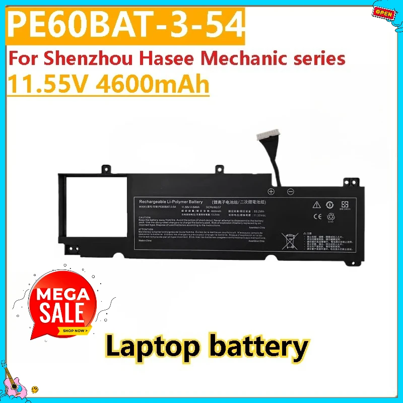 

Brand New High Quality Replacement Laptop battery 11.55V 4600mAh PE60BAT-3-54 For Shenzhou Hasee Mechanic series