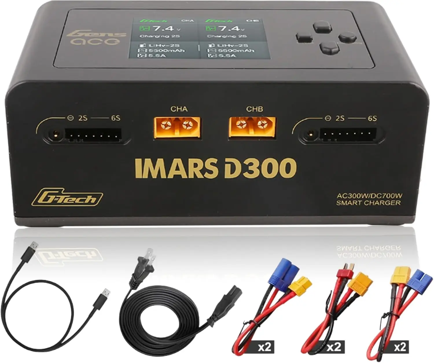 IMARS D300 Gens Ace 리포 배터리 충전기 G-Tech 시리즈 스마트 듀얼 리포 밸런스 충전기 AC 300W DC 700W(350W*2) 16A 듀얼 채널
