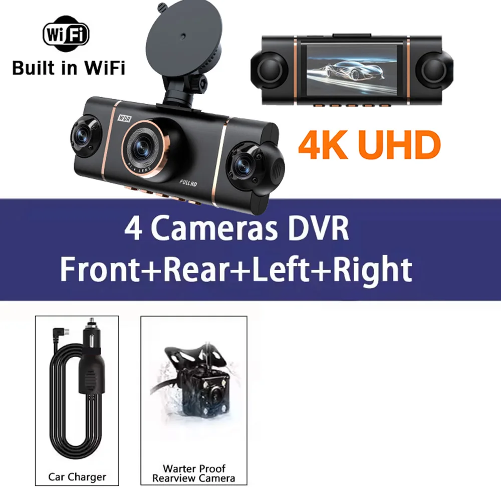 Nieuwe 4K 1080P auto DVR 360 °   Auto Dashcam 4-kanaals WIFI APP Video Recorder Voor- en Achteruitrijcamera Nachtzicht Zwarte Doos Autoaccessoires