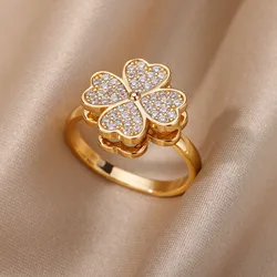 Heart Four Leaf Clover Rings for Women Gold Color Stainless Steel Ring 2024 Trend Wedding Luxury Jewelry Freeshipping anillos