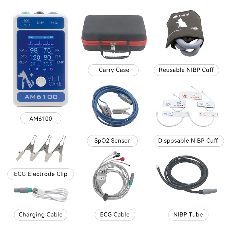 Berry Am6100 Veterinary Monitor Bluetooth Hand-held Monitors Pet Hospital Spo2 Pr Nibp Ecg Resp Temp Monitors Vet Equipments