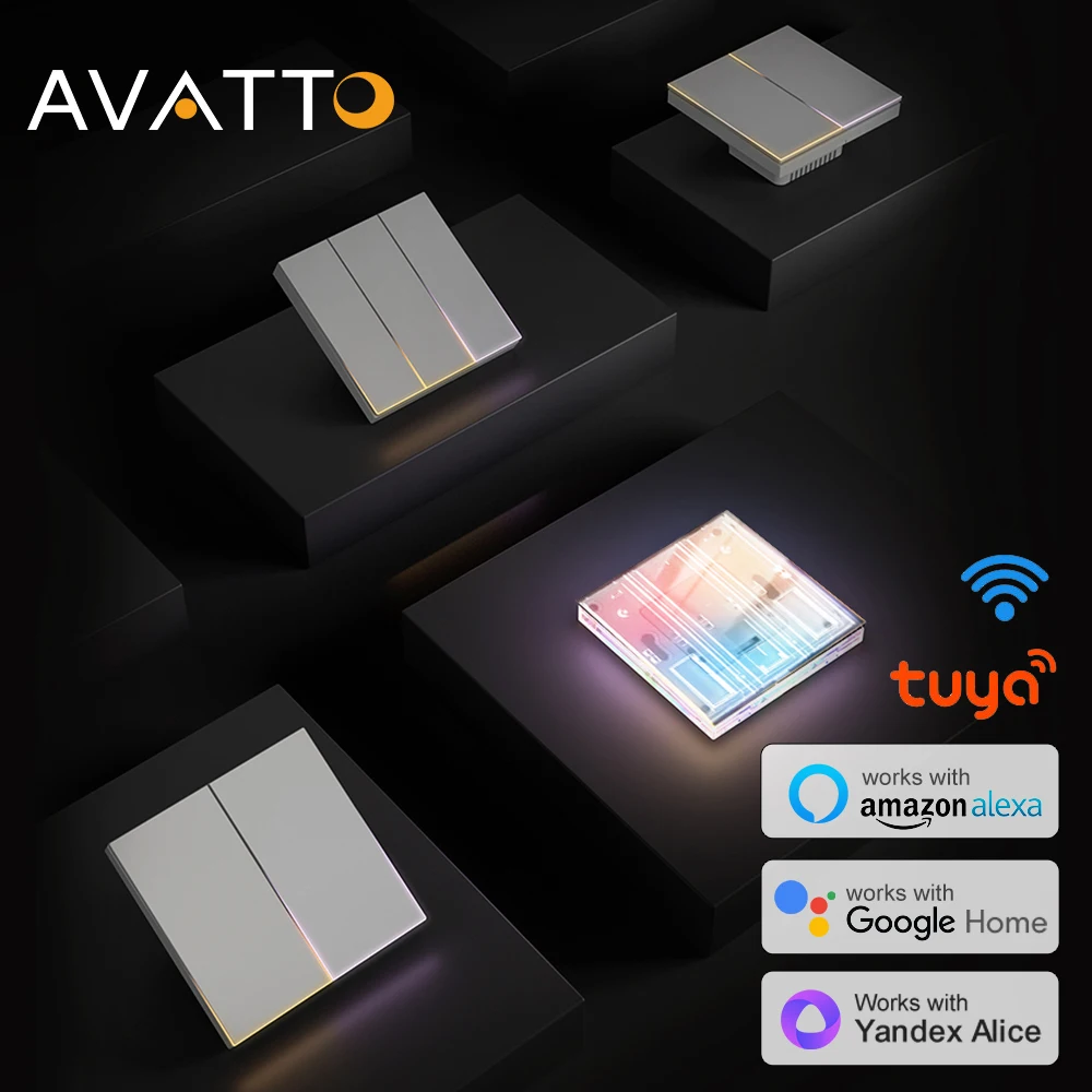 AVATTO Tuya WiFi مفتاح ذكي سلسلة شفرة جديدة مفتاح بـزر دفع مع التحكم في تطبيق الضوء المحيط يدعم Alexa Google Home Alice