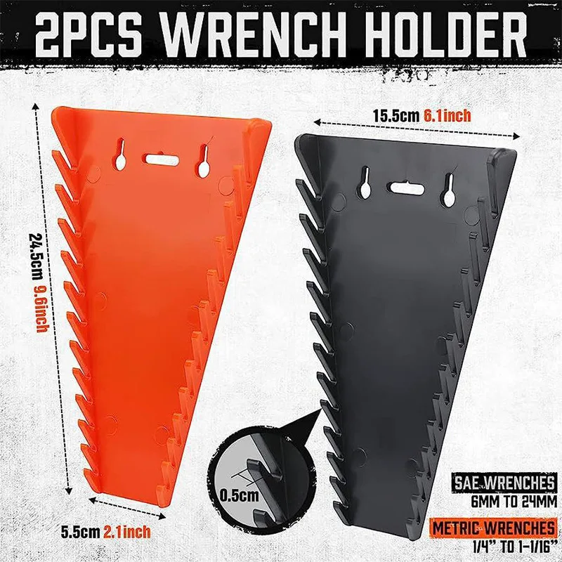 2-Pack Magnetic Wrench Organizer, 32-Slot Premium Wrench Rack Holder Tool Trays for Toolboxes Drawer Storage, SAE (1/4