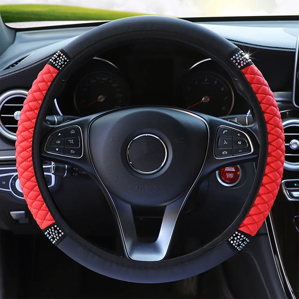 

Universal 37-38cm Leather Steering Wheel Cover Crystal PU Auto Interior Steering-Cover Car-styling Without Inner Ring