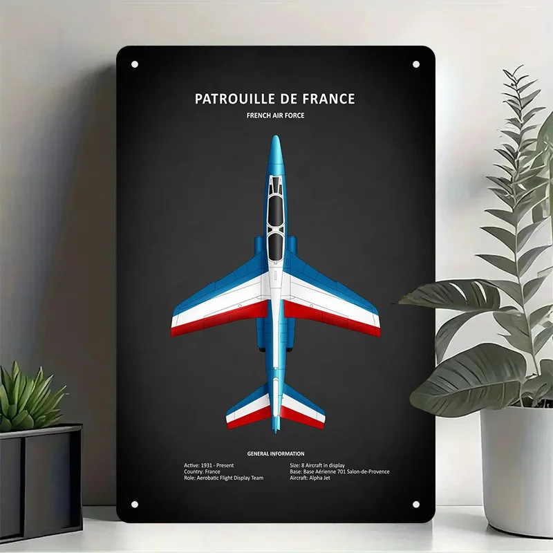 Patrouille de France Aircraft Tin Sign - Vintage French Air Force Aviation Wall Art, High-Quality Metal Military Decor with Vib