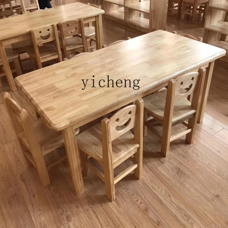 Tqh Factory Direct Sales Kindergarten Wooden Table and Chair Pine Six-Person Solid Wood Study Table Baby Desk