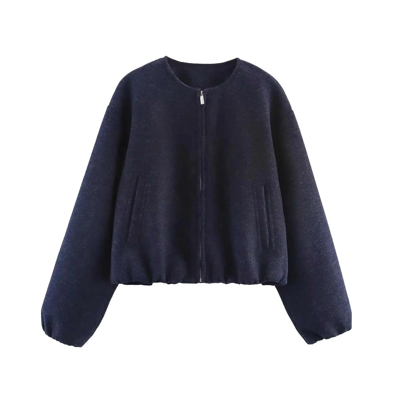 BSAY 2026 Herbst Neue Damen Rundhals-Reißverschluss-Cropped-Bomberjacke Langarm Elastischer Saum Tasche Locker Lässige Kurze Oberbekleidung – Detail 11