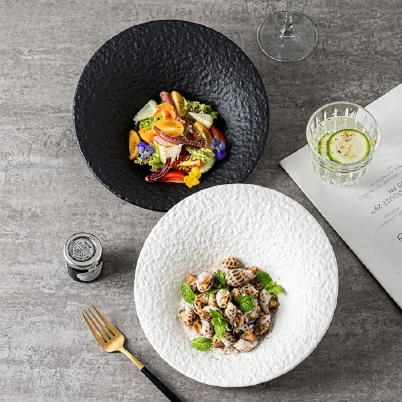 Stone Pattern Ceramic Irregular Salad Bowl Household Fruit Bowl Modern Porcelain Slanted Soup Bowl Hotel Restaurant Tableware