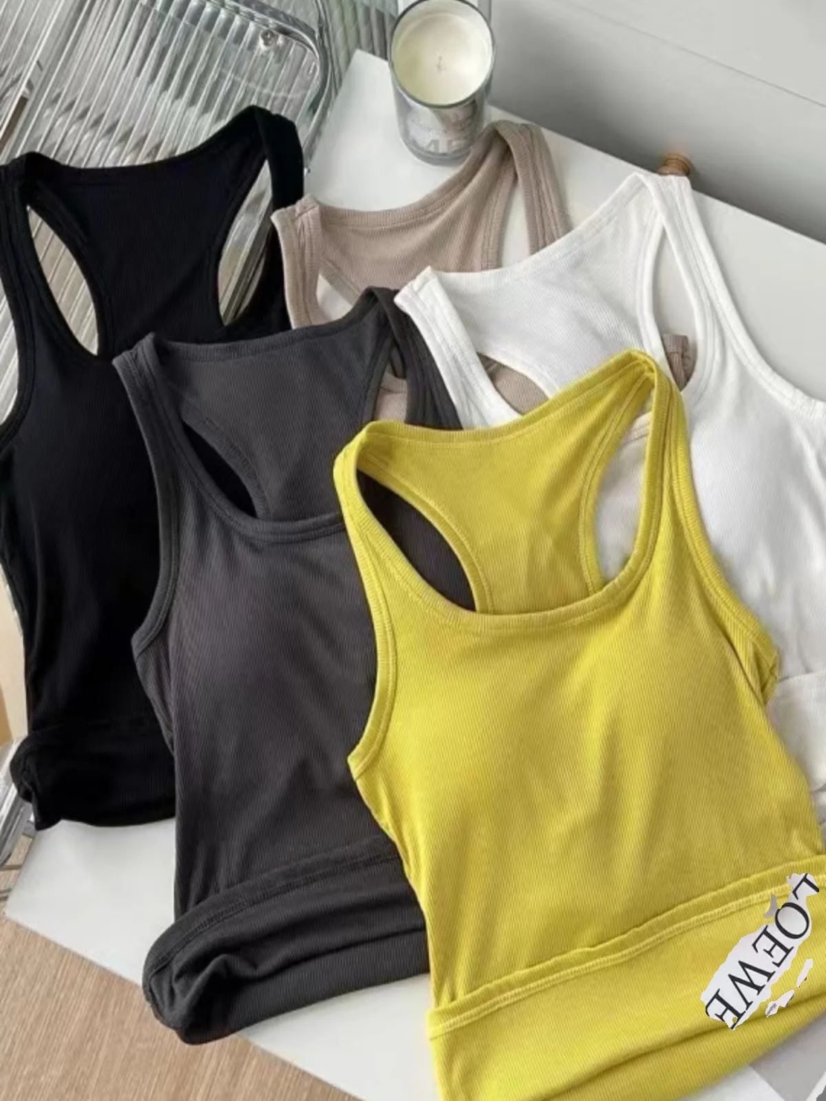 

American Sle Yellow Bal Strap Vest with Chest Pad Summer Outdoor Wear Slim Fit Square Collar Svel Spicy Girl Top