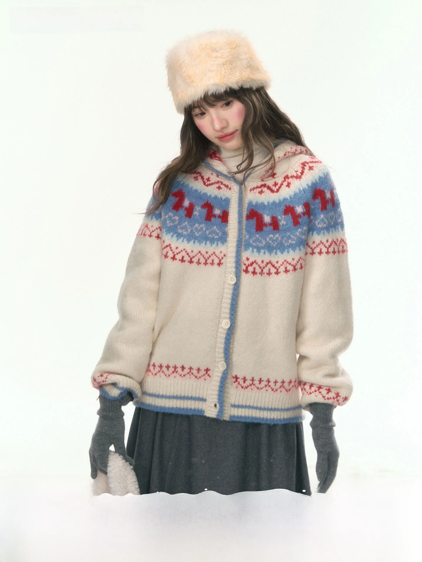 

Вязаная шапка Cisas и свитер с узором, женское пальто с длинными рукавами на молнии, теплое утолщенное зимнее модное пальто