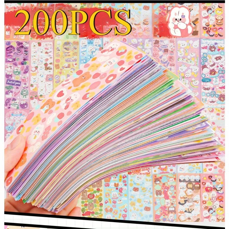 200 قطعة من الملصقات اللطيفة العشوائية لبطاقة Goo Kawaii ملصق ليزر كرتوني لا تكرار لتزيين اليوميات بنفسك