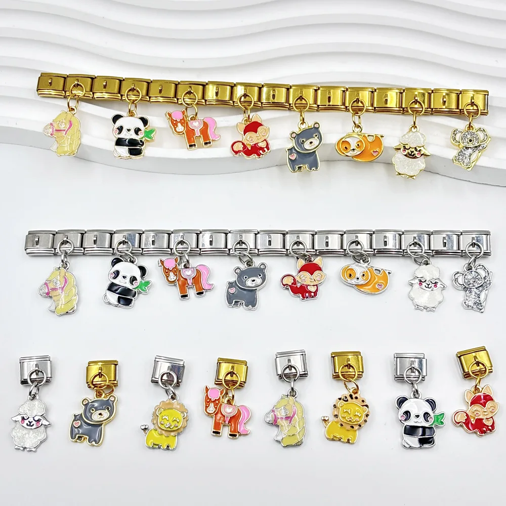 

9mm Italian Module Bracelets with Cute Panda Koala Little Fox Dog Pendants for Children Creative DIY Making Personalized Jewelry