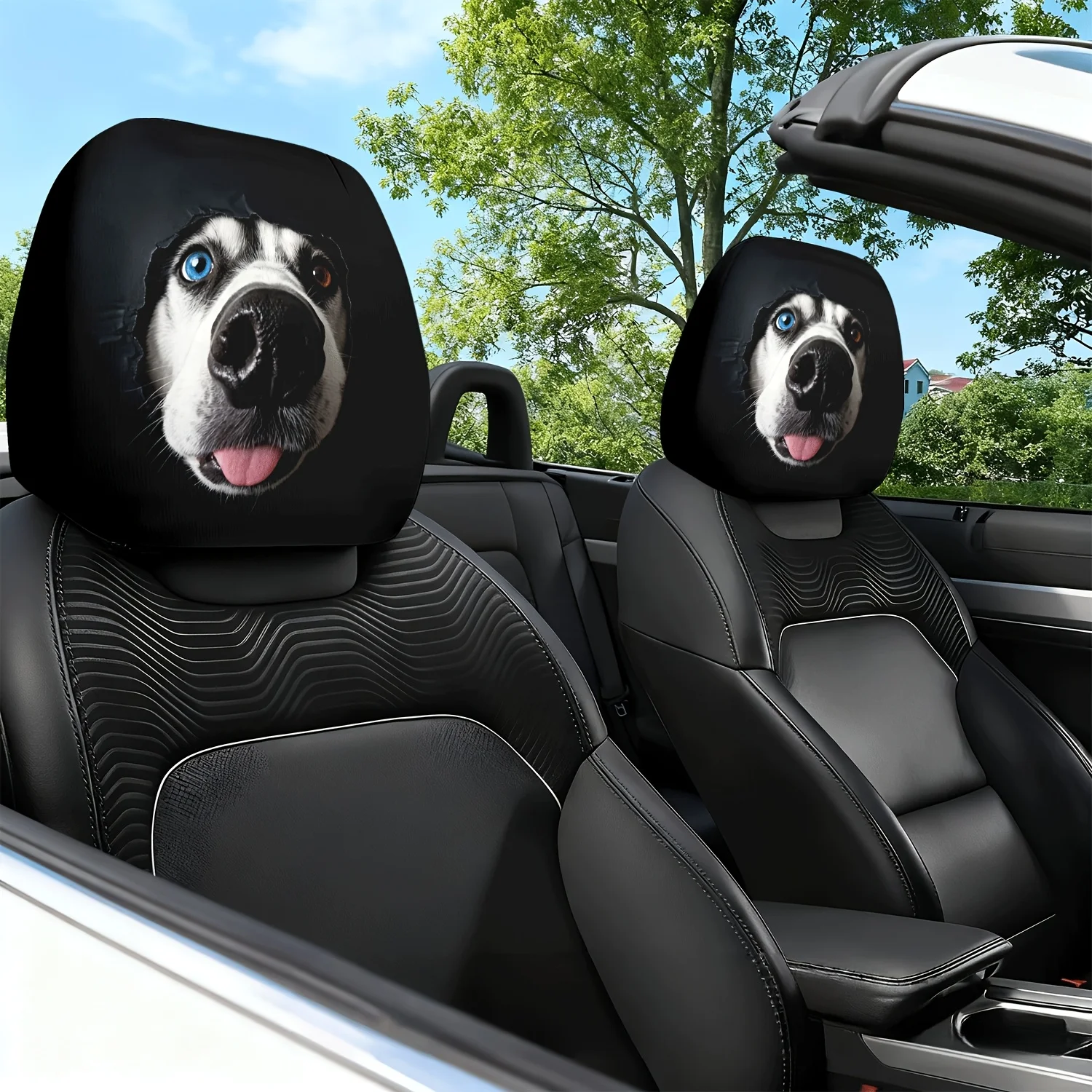 2pcs Car Headrest Covers with Dog-Themed Print Pattern, Car Seat Cushion Headrest Neck Pillow Protector - Featuring a Cute Des