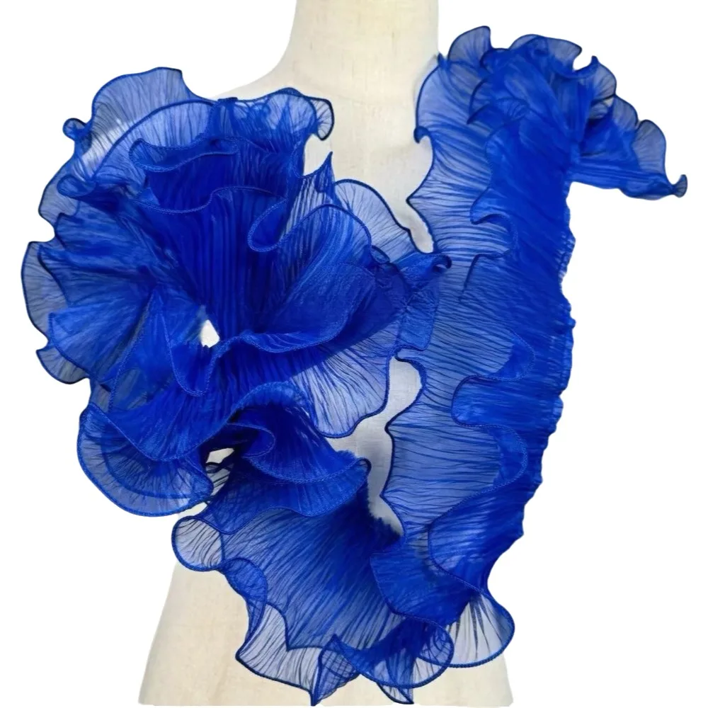 1 Yard Pleated Fabric Magic Color Ruffle Pleated Mermaid Lace Rose Flower Pattern Organza Translucent Wedding Decoration Cloth