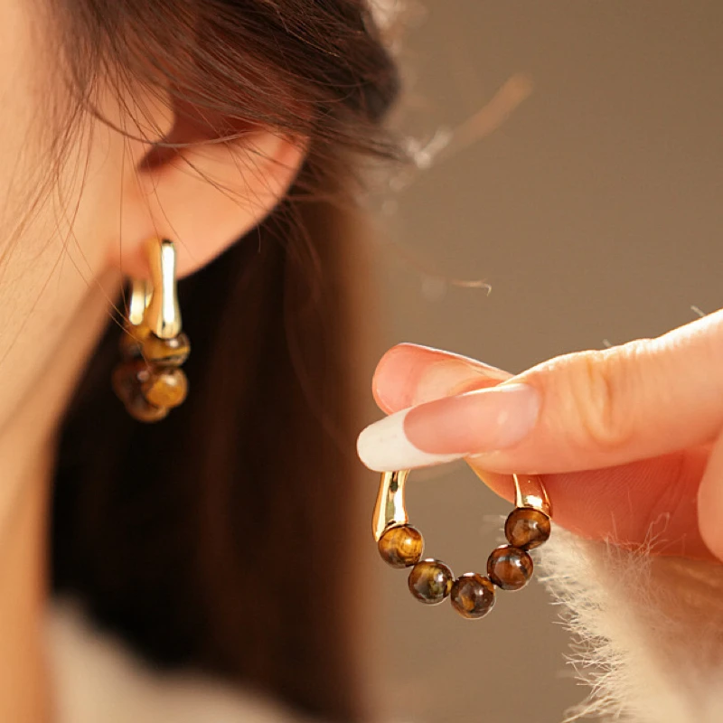 

Vintage Brown Dripping Oil U-Shaped Hoop Earring for Women