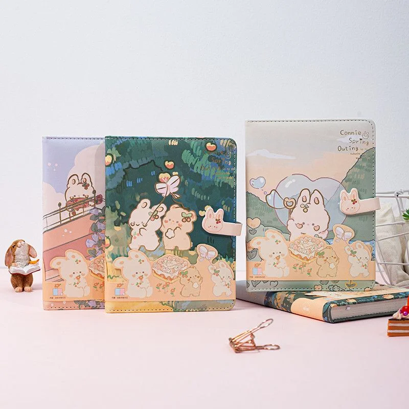 A5 Notebook with Gold Foil Cute Rabbit Design,192 Pg Full-Color Kawaii Journal,Softcover Diary,Aesthetic Writing Notebook