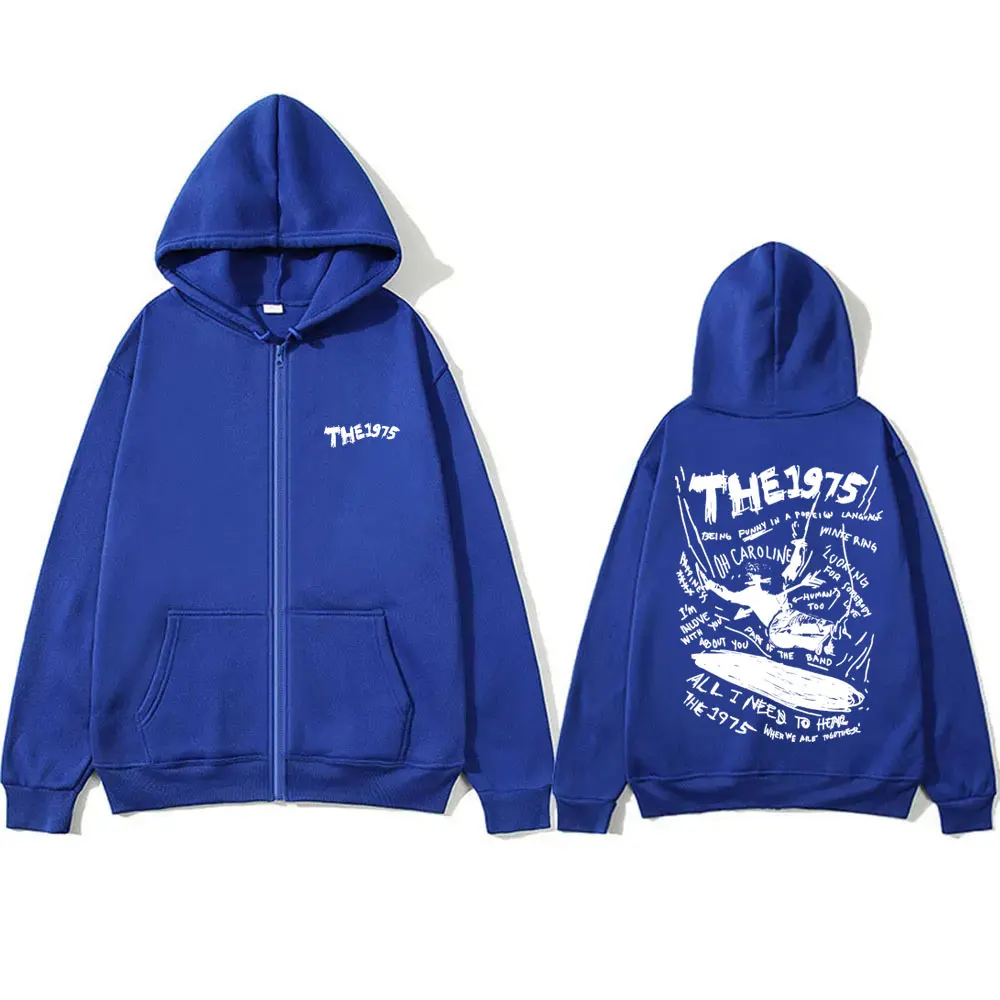Rock Band The 1975 about You Being Funny in A Foreign Language Zipper Hoodie Men Women Vintage Casual Oversized Zip Up Jacket