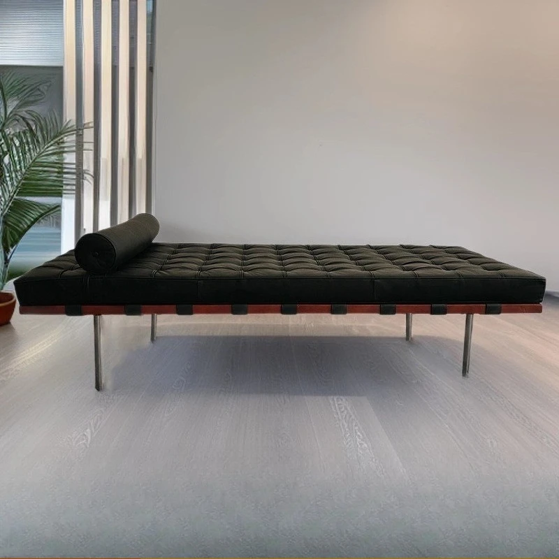 Leather sofa bed, small apartment modern simple lunch break solid wood recliner, bedroom single sofa bed