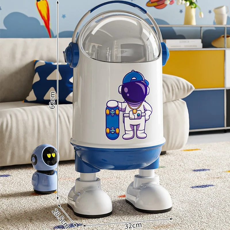 

Мусорное ведро, бытовое мусорное ведро в мультяшном стиле, вместительное ведро с откидной крышкой, напольное ведро с широким горлом и ножками, мусорное ведро с ручкой