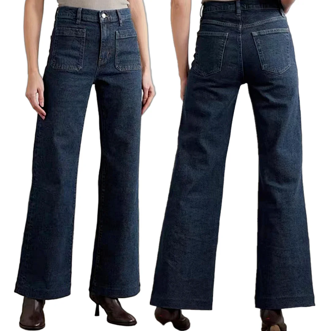 

Джинсы женские Jenny&Dave 2026: элегантные, темно-синие, с карманами, с высокой талией, широкие штанины, для офиса