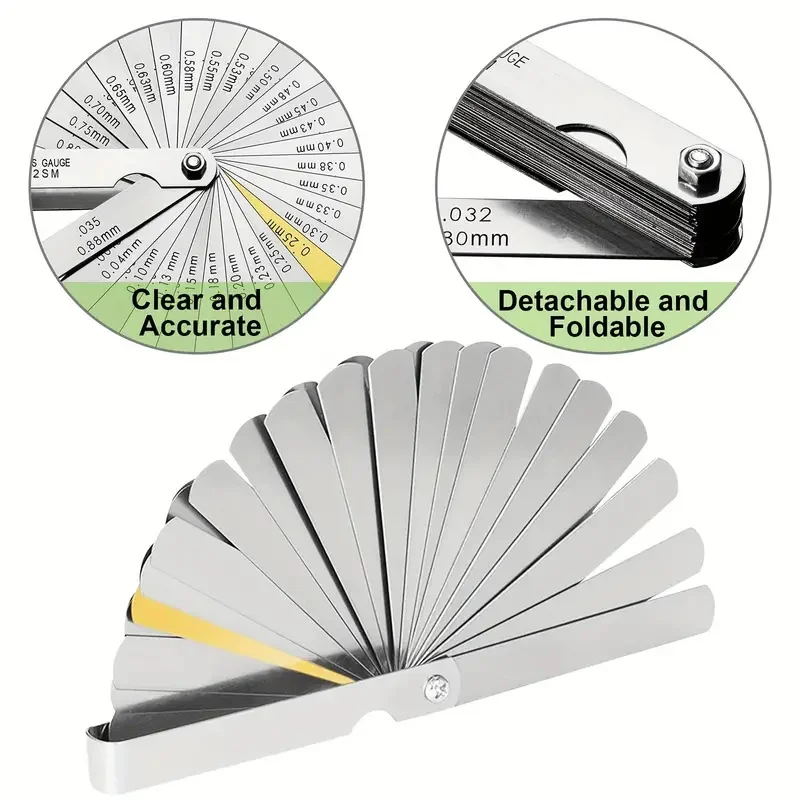 Stainless Steel Combination Feeler Gauge 32 Blades 0.04-0.88mm Thickness Gauge Measuring Gap Width Thickness Measuring Tools