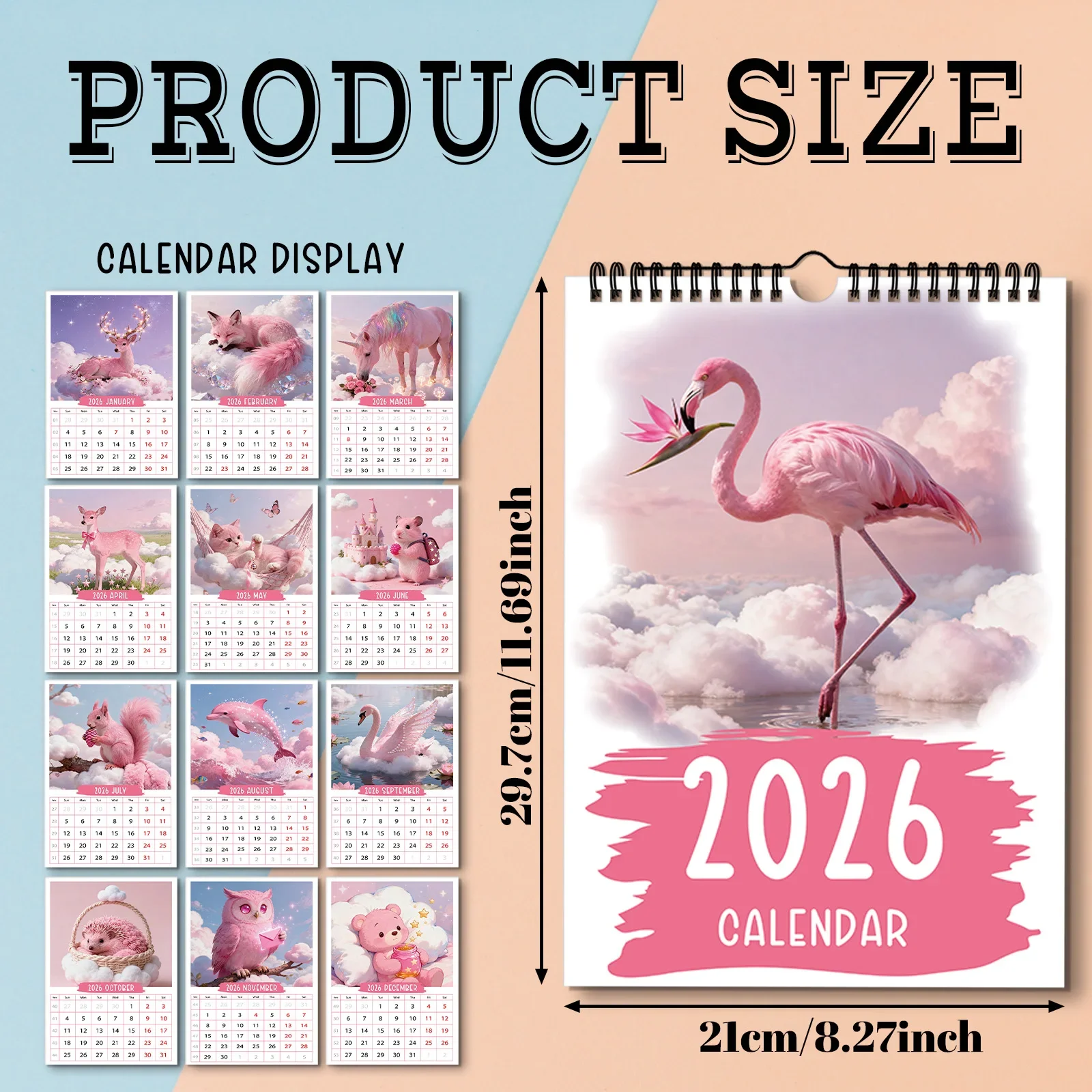 1PC 2026 A4 Wall Calendar, Wildlife Collection With 12 Different Exquisite Patterns, Christmas New Year Gift