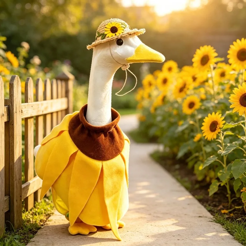 Farmhouse Style Sunflower Outfit for 23 Inch Goose Statue Yellow Adjustable Hat Included Garden Decoration,Without Goose