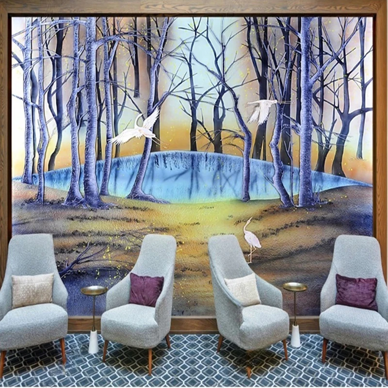

MU8584 Chinese Landscape Wall Murals & Wallpaper Designs - Hand-Painted Abstract Mountain River Scenery Wall Art for Living Room