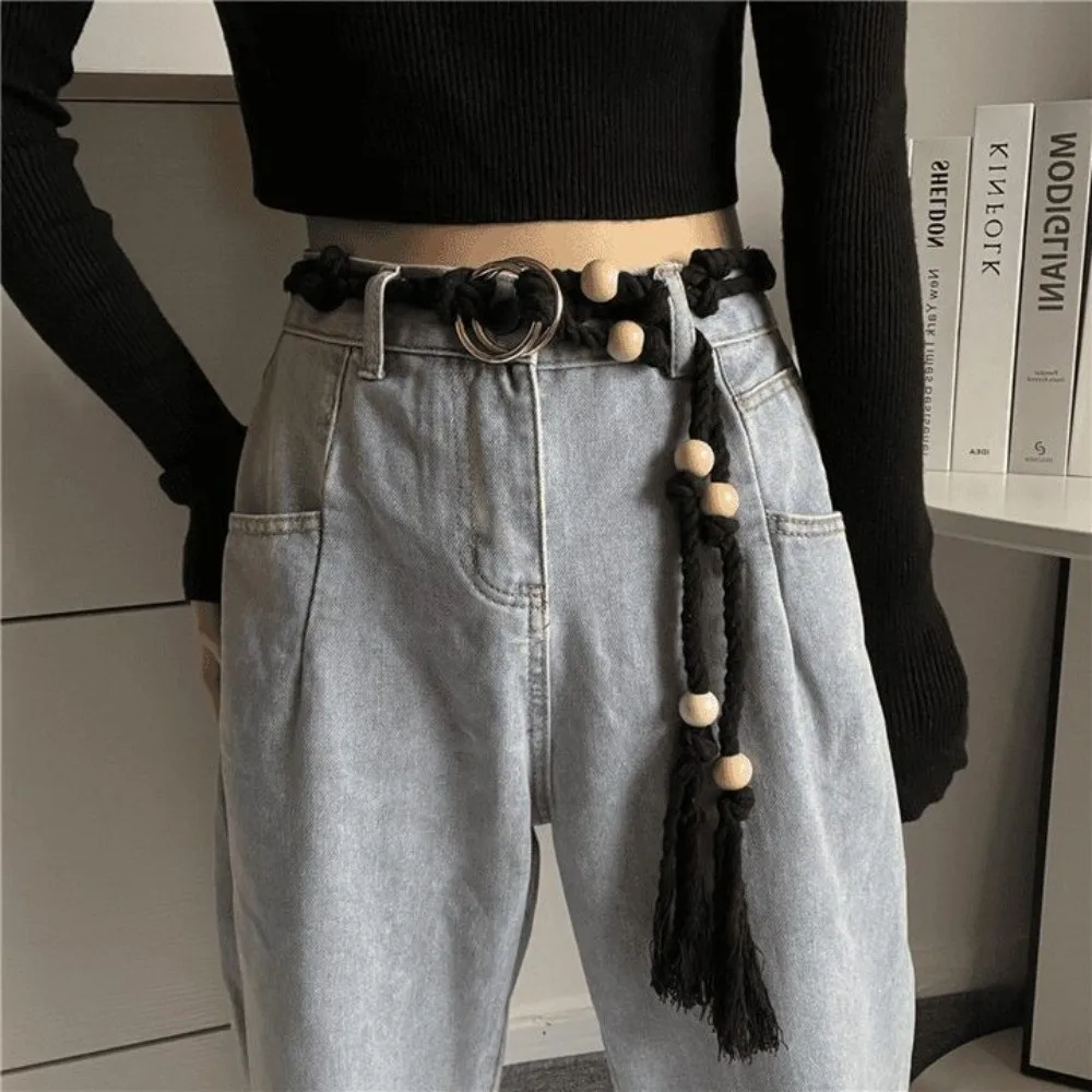 

Creative Coarse Jute Rope Belt Tie Up Beads Rope Waistband Unique Ethnic Style Pack Thread Waist Belt Dress Jeans