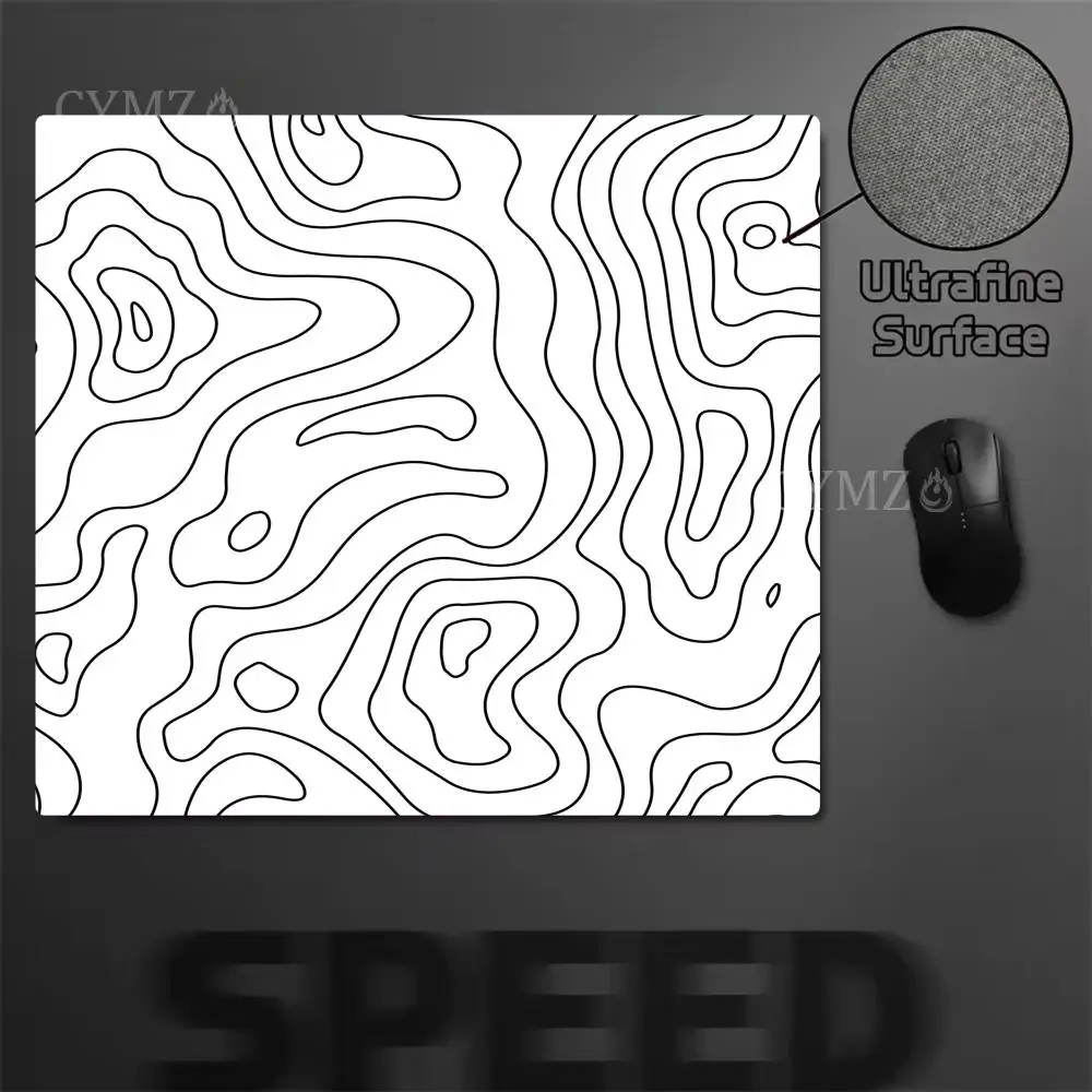 

Black and white topographic map small mousepad line texture square gaming accessories keyboard pad computer desk mat