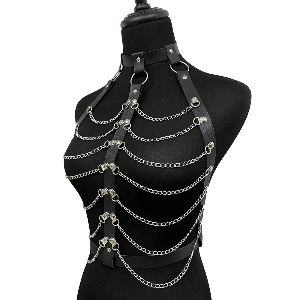 Cintura alla moda Cintura pettorale stile street con catena multistrato Bretelle gotiche regolabili Accessori per abbigliamento da festival