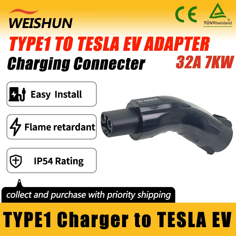 

TYPE1 TO TESLA EV Adapter Electric Vehicle Charger Connecter for 16A/32A TYPE1 Charger To TESLA Electric Car Adapter