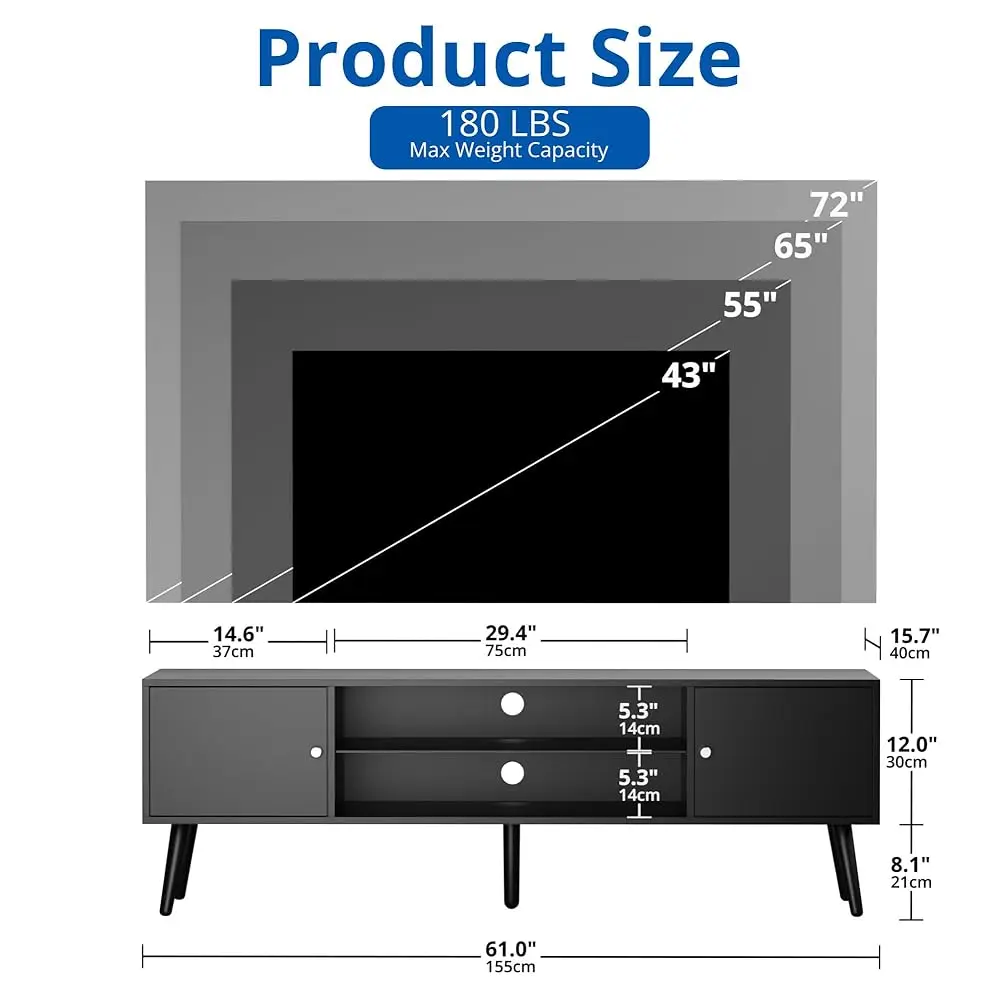 Tv Stand For 60 65 H Tv, Entertainment Center With Storage, Tv Console With Adjustable Shelf, Media Console With Cable
