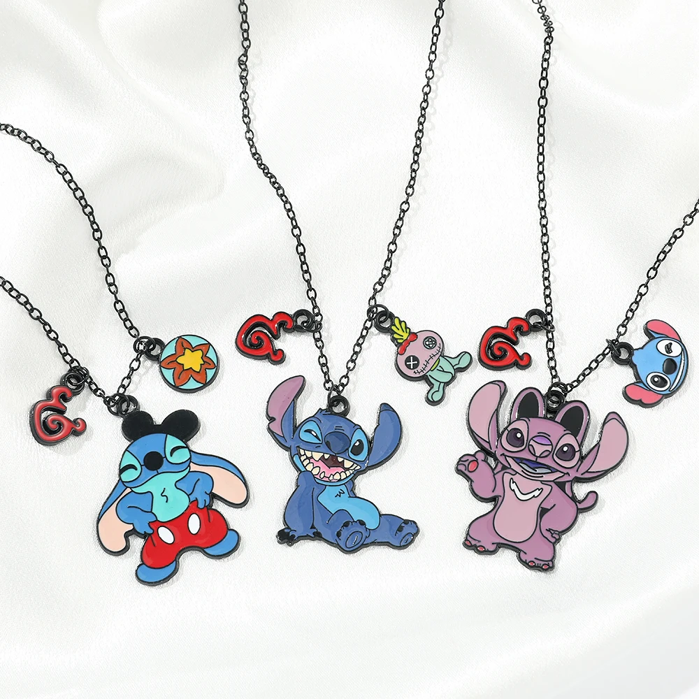 Cute Disneys Stitch Model Necklace Cartoon Anime Lilo & Stitch Metal Enamel Pendant Necklace for Women Stitch Jewelry Gifts