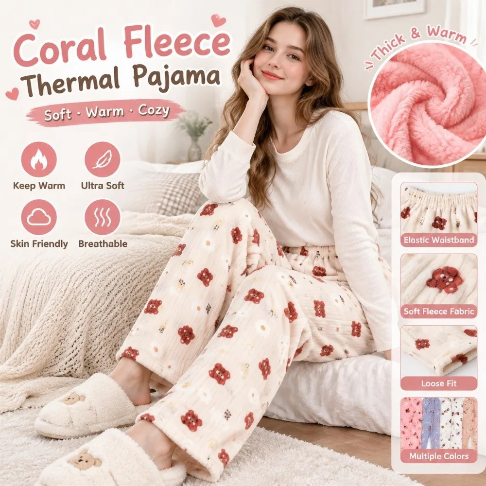 Cozy Thick Flannel Pajama Pants Warm Coral Fleece Fleece Loungewear Trousers Loose Fit Winter Fleece Sleep Pants For Women