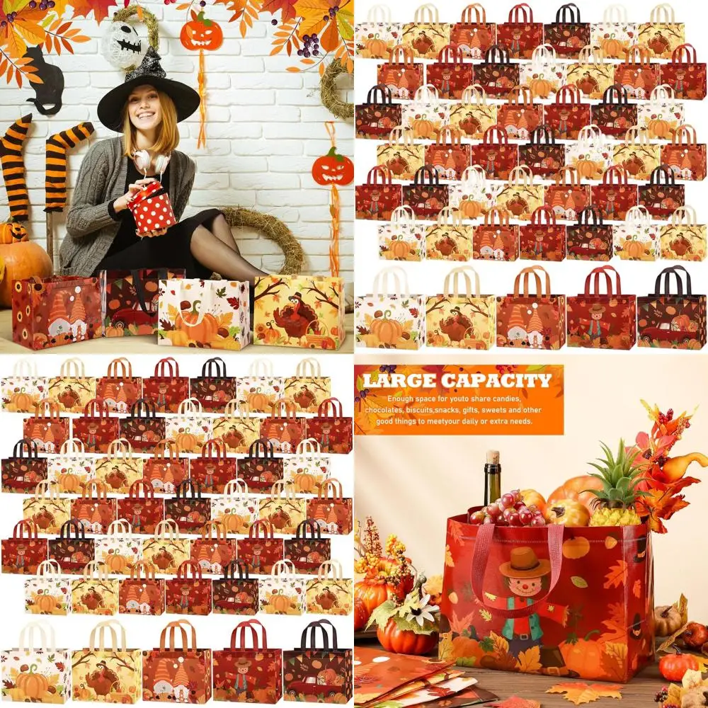 

Autumn Bulk Thanksgiving Tote Bags with Handles for Party Favors, Large 12.8x9.8x6.7 Inches
