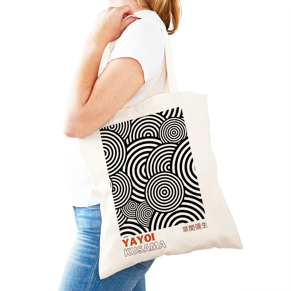 Japan Yayoi Kusama Geometric Vortex Women Shopping Bags Child Dots Double Print Canvas Girl Shopper Bag Lady Handbag Tote