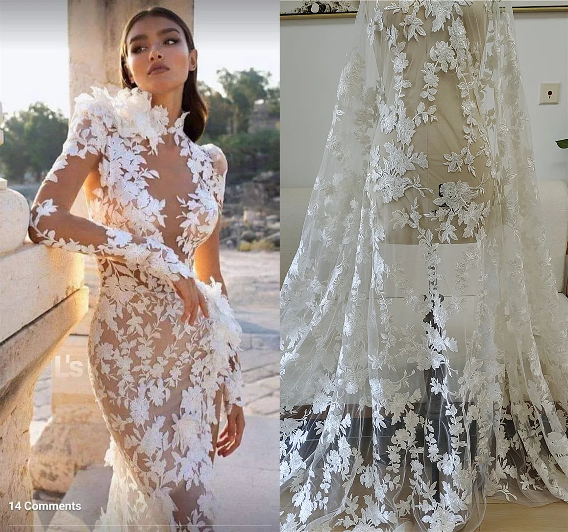 Handmade Wedding Dress for Bride, Mesh Embroidered Curtains, European and American Flower, DIY Bride Fabric, RS4837