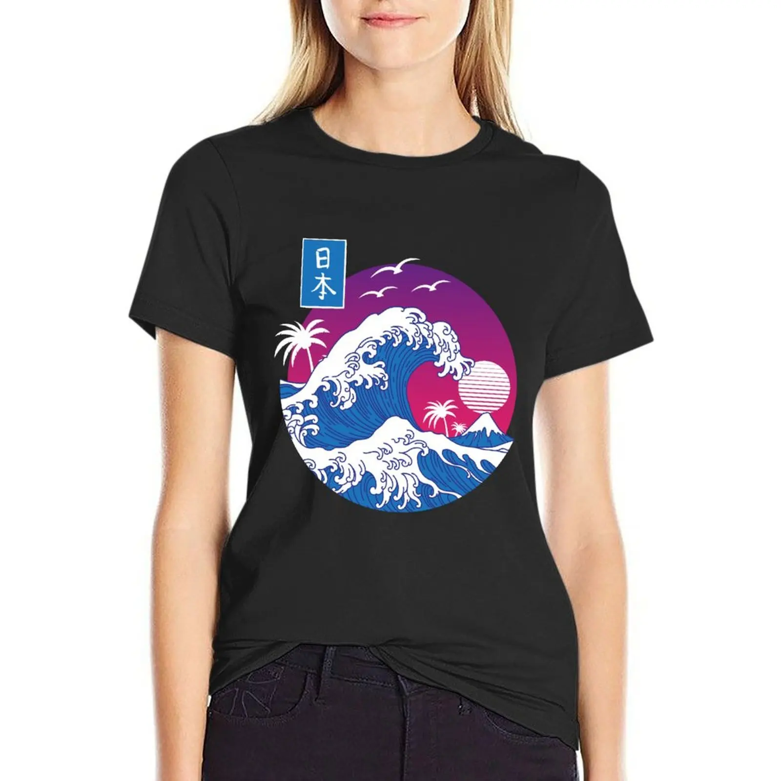 Great Wave off Kanagawa circle T-Shirt vintage clothes animal print Women's tee shirt