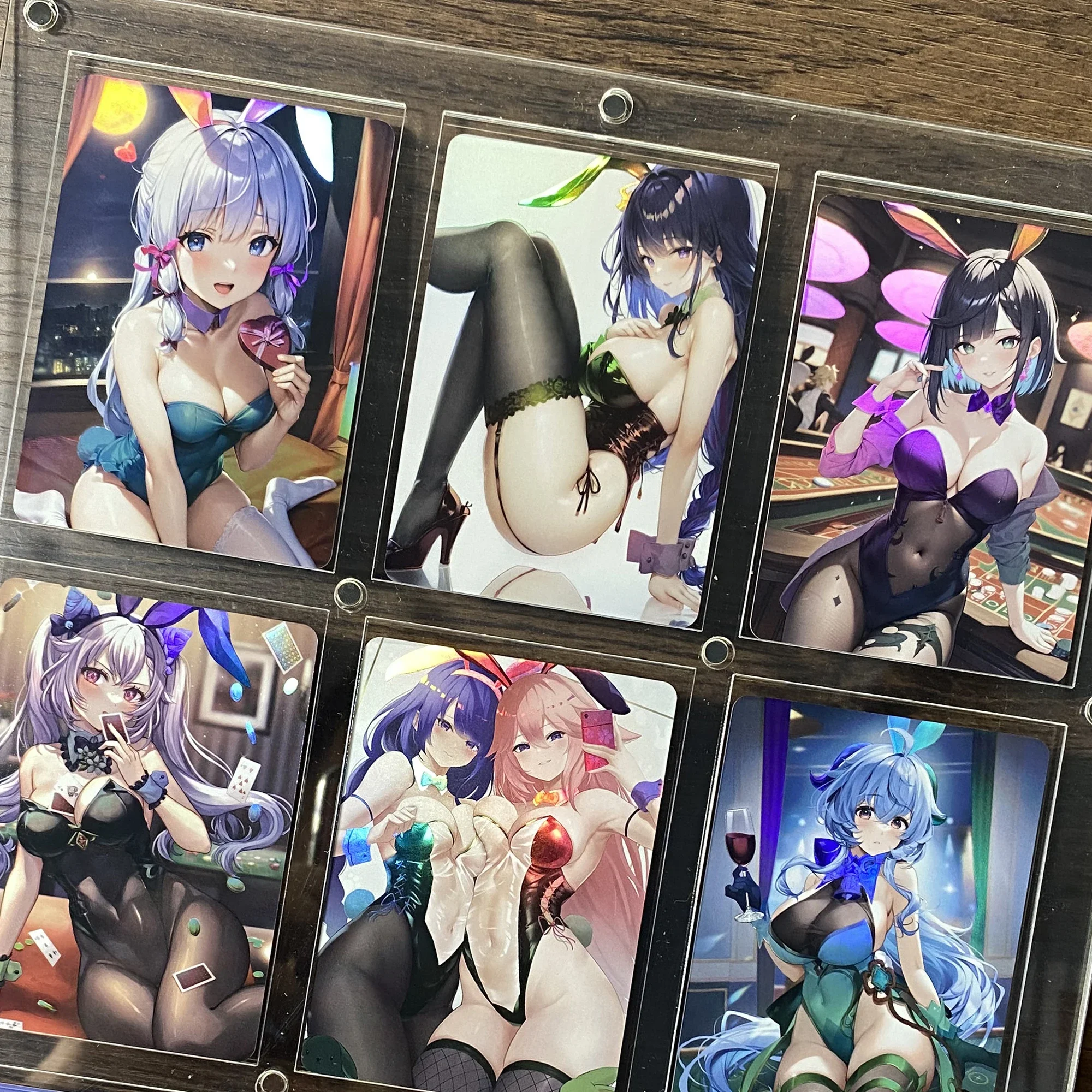 9Pcs/set Genshin Girls Flash Card ACG Kawaii Ganyu Beelzebul Keqing Yae Miko Kamisato Ayaka Anime Game Collection Card Gift Toys