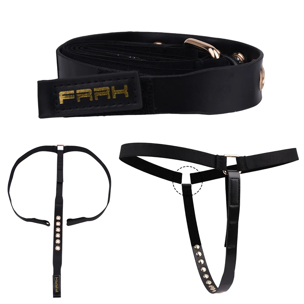 Leather Male Chastity Harness Belt Anti-Escape for FRRK Chastity Cage Fixing Belt Adjustable Metal Eyelet T-Back Strap Male Toy