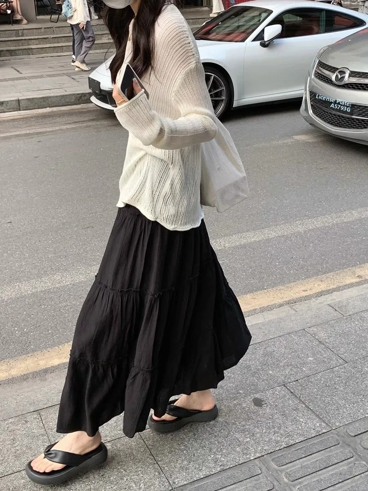 

Women's Midi Skirt f-length Fro Gored A-line Korean Sle White Cake Skirt Spring Summer Flowing Princ Umbrella Skirt