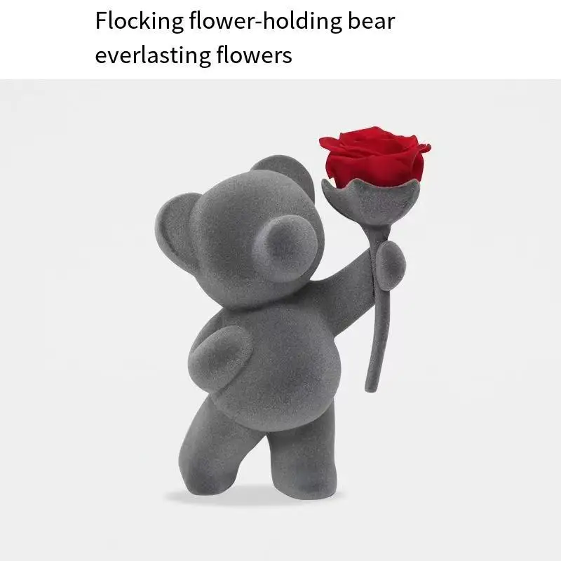

Romantic Qixi Flocking Bear Immortal Flower Memorial Day Gift for Wife and Girlfriend Love Rose Gift