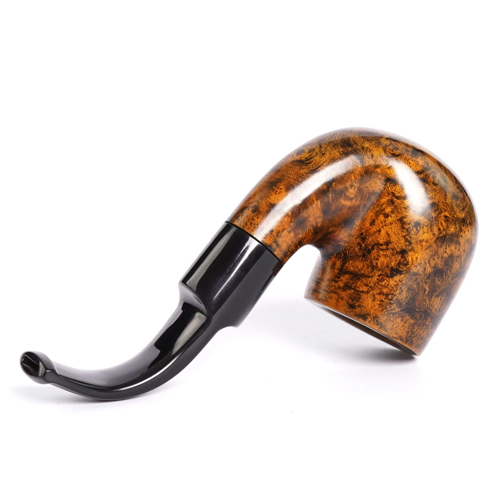 MUXIANG Hungarian big curve pipe handmade briar tobacco pipe curve handle saddle acrylic pipe mouth 9mm pipe channel Father gift