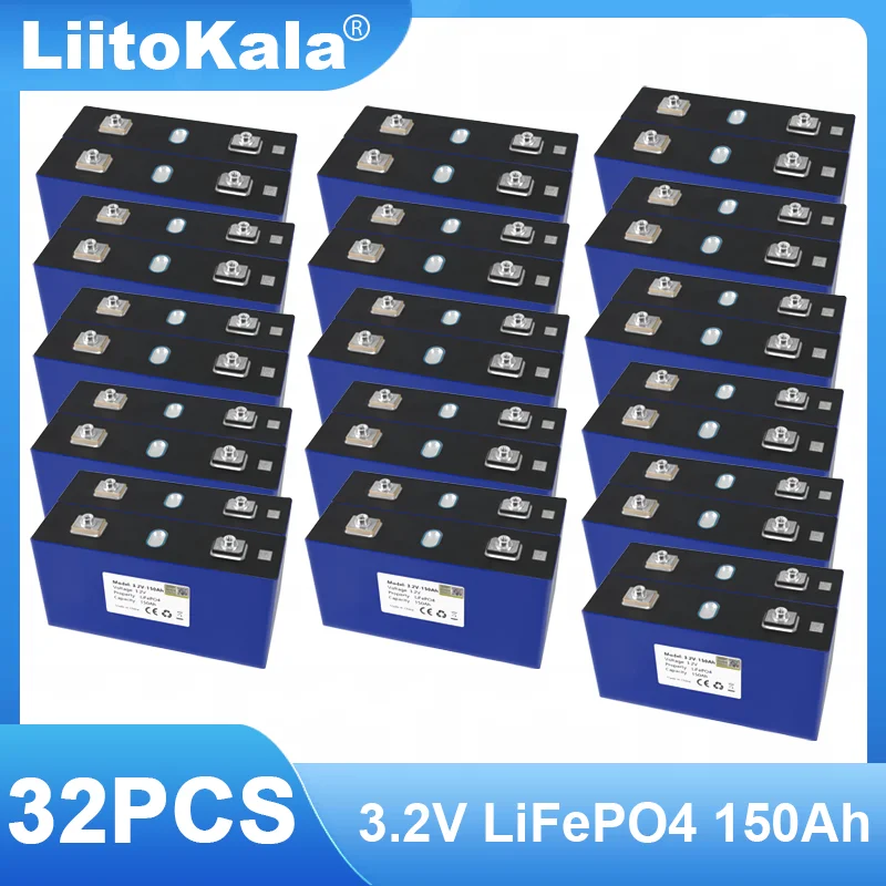 

32pcs 3.2V 150Ah LiFePO4 battery phosphate Cell DIY 4s 12v 24V Motorcycle Electric Car travel Solar inverter Batteries Duty-free