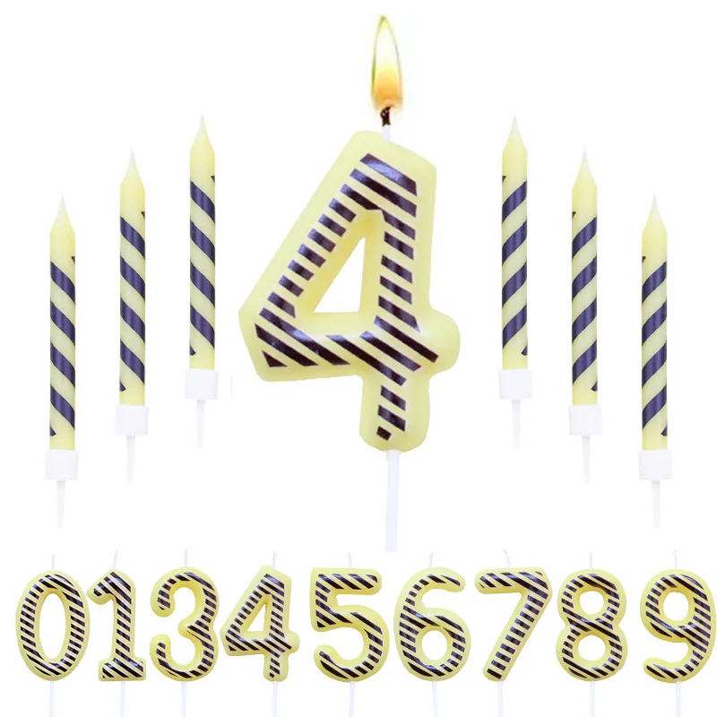 7pcs number 0-9 Construction Birthday Candles for Cake, Number 4 Candle Happy Birthday Cake Topper for Boys Party Decorations Gi