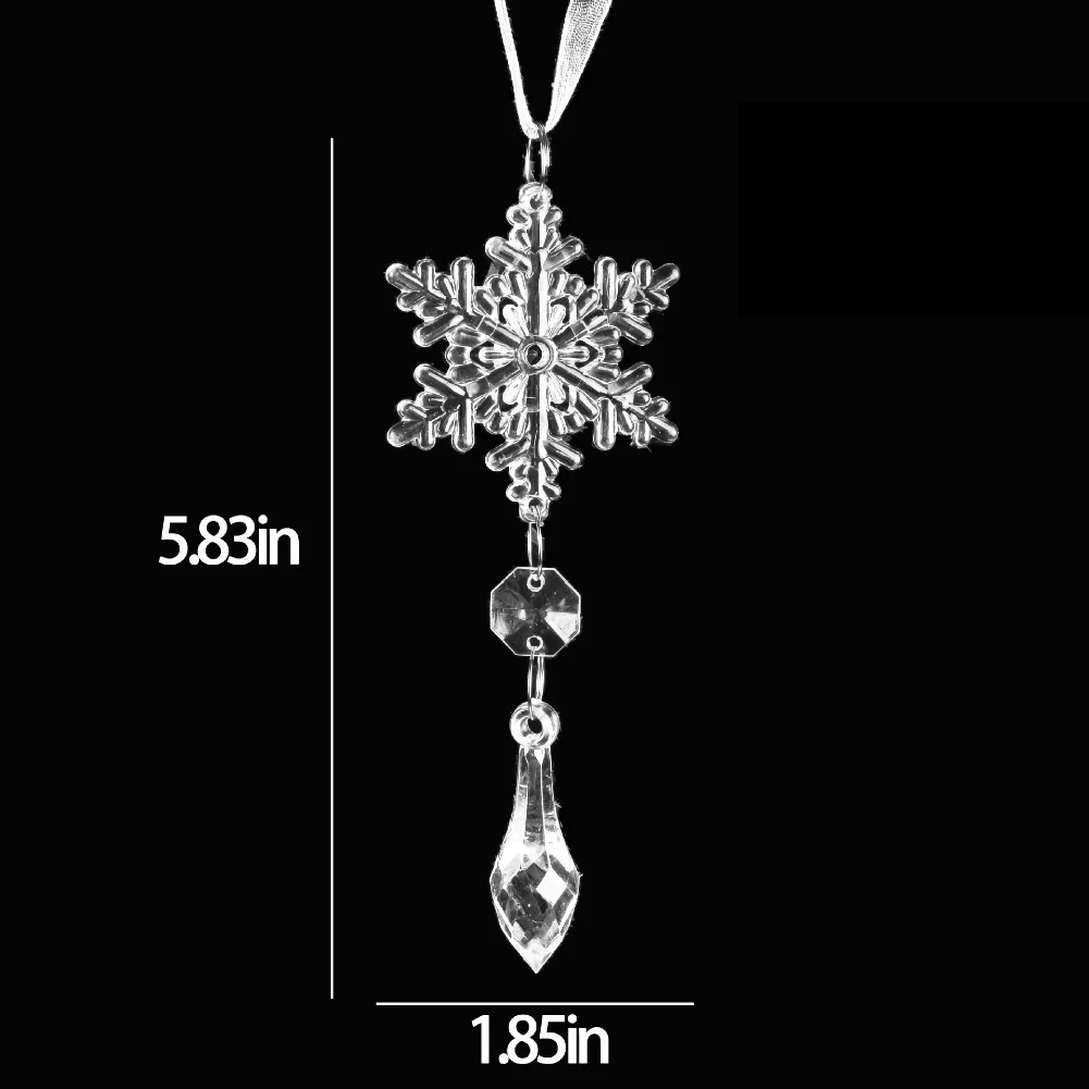 10 Piece Festive Ornaments Set With Acrylic Snowflake And Icicle Patterns And Pearl Ribbon Strings For Holiday Tree Decoration