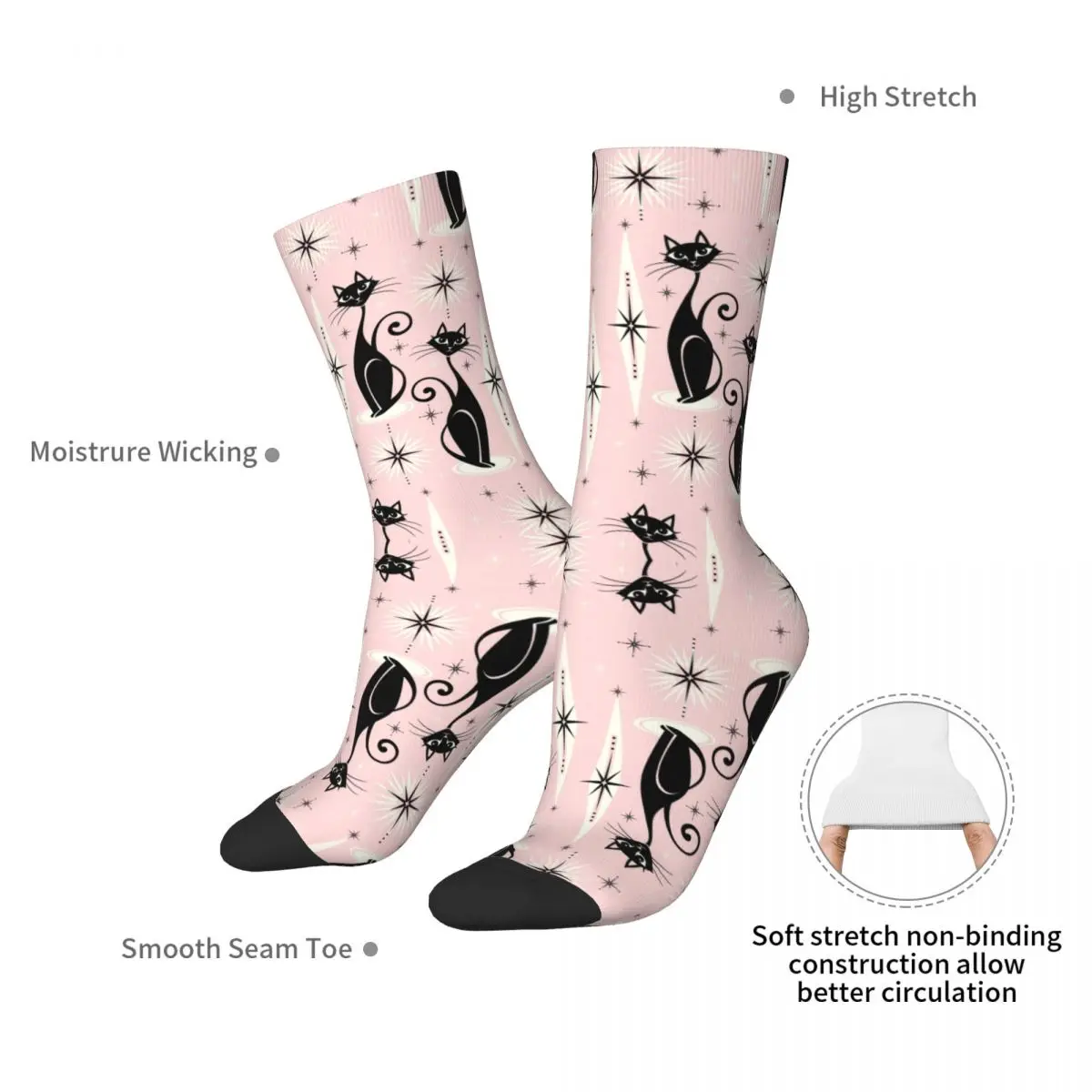 Mid Century Meow Retro Atomic Cats Socks Harajuku Sweat Absorbing Stockings All Season Long Socks Accessories for Unisex Gifts